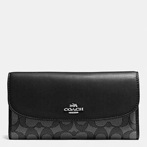 🖤 Coach Black Smoke Grey Outline Signature Envelope Card ID Checkbook Wallet